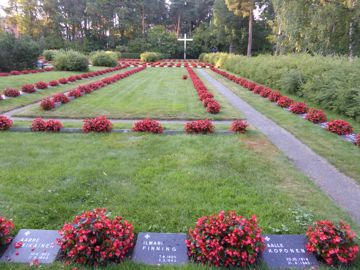 Cemetery with red flowers