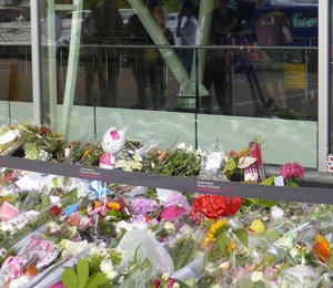Schiphol airport, flowers for the plane destroyed this summer